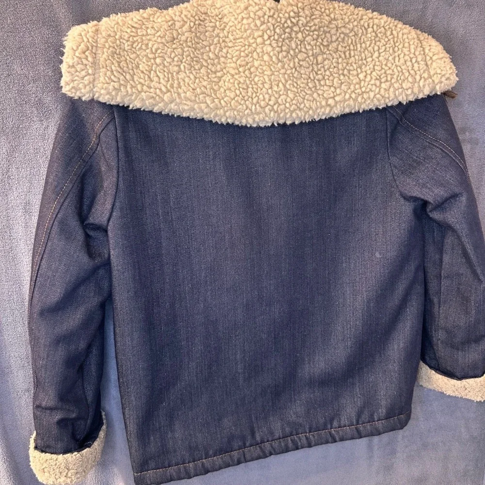 Vintage Toughskins Kids 4T Denim Sherpa Lined Jacket Western Style Winter Coat